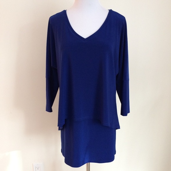 Frank Lyman Design Tops - Frank Lyman Design Top Womens 8 Tunic Shirt Layered 3/4 Sleeve‎ Blue Stretch